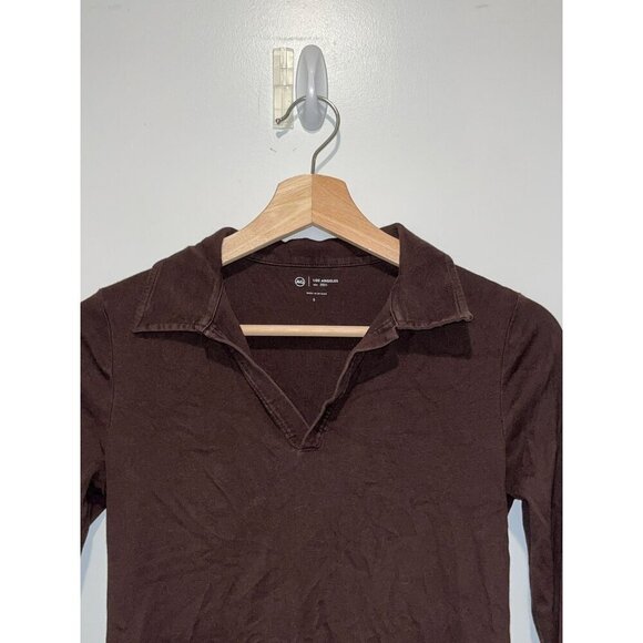 AG Los Angeles Brown Cotton Long Sleeve Collar Top Women's Size S - Picture 3 of 10